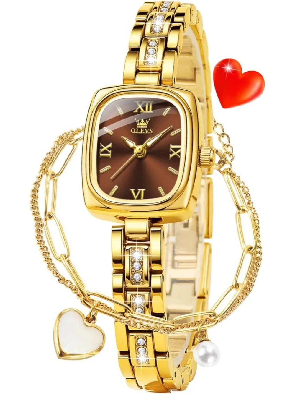 Women's Brown Set Shinning Elegant Luxury Necklaces & Bracelets Wrist Watches